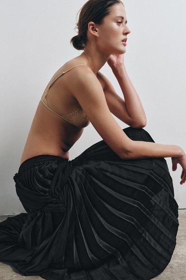 COMBINED PLEATED MIDI SKIRT - Black by Zara