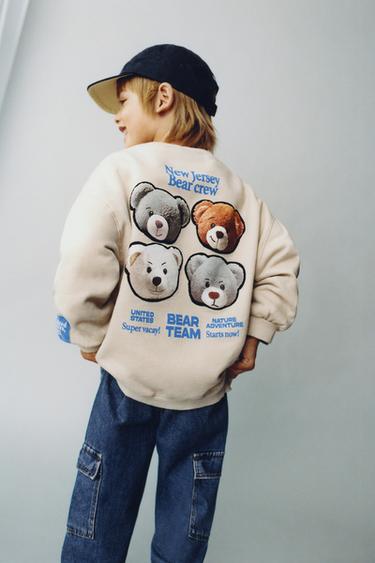BEAR PRINT AND EMBROIDERED TEXT SWEATSHIRT - Light beige by Zara