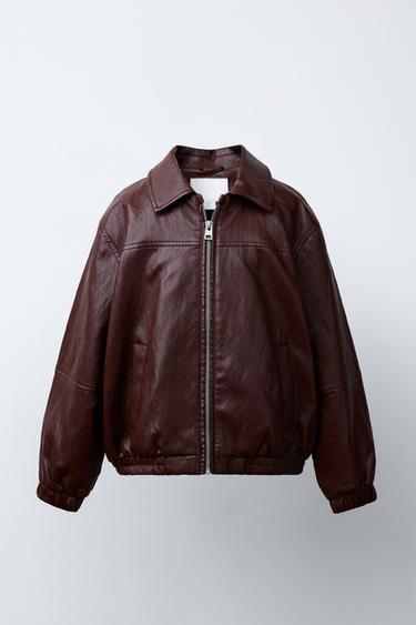 LEATHER-EFFECT BOMBER JACKET - Burgundy by Zara