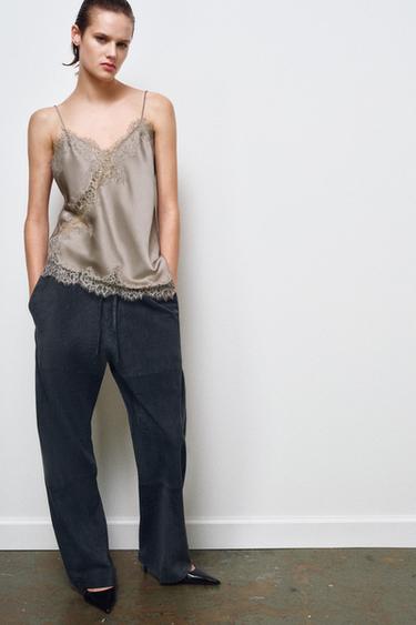 ZW COLLECTION LACE CAMISOLE TOP - Mink by Zara