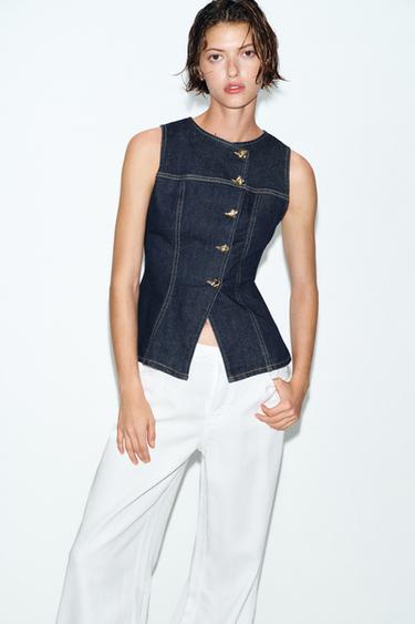 Z1975 FITTED DENIM WAISTCOAT - Blue by Zara