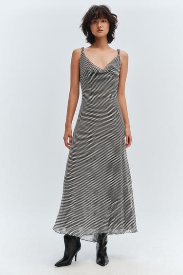 ZW COLLECTION POLKA DOT MIDI DRESS - Black / White by Zara