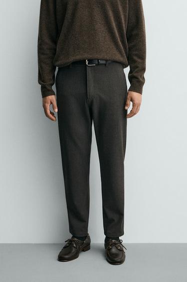 COMFORT TEXTURED CHINO TROUSERS - Brown marl by Zara
