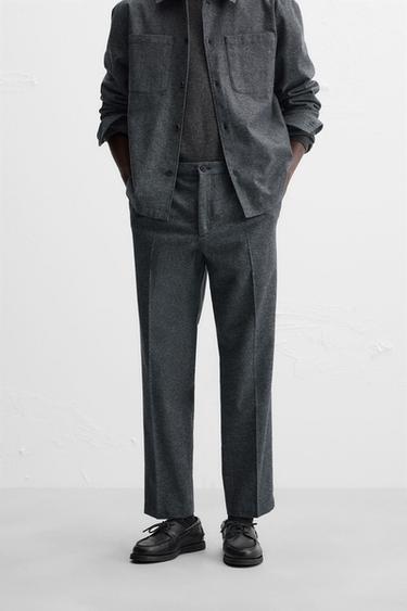 TEXTURED SLIM FIT TROUSERS - Blue / Grey by Zara