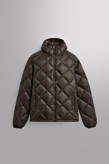 HOODED 100% FEATHER DOWN PUFFER JACKET - Brown by Zara