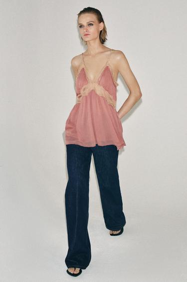 ZW COLLECTION LACE-TRIMMED CAMISOLE TOP - Pink by Zara