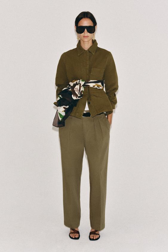 PALM TREE PRINT COTTON SCARF - camel by Zara - Image 0