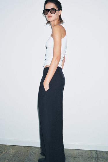 ZW COLLECTION WIDE-LEG PLEATED TROUSERS - Navy blue by Zara