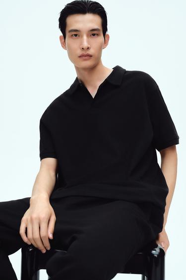 BASIC TEXTURED POLO SHIRT - Black by Zara