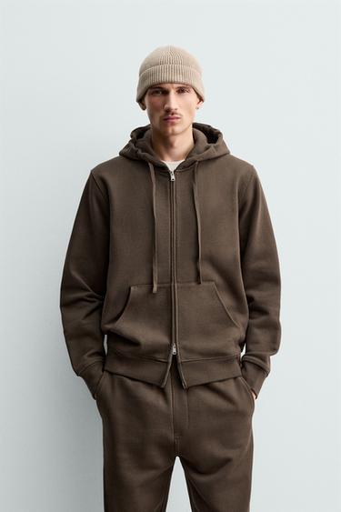 HEAVYWEIGHT HOODIE WITH ZIP - Chocolate by Zara
