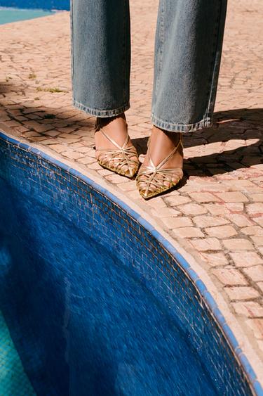 METALLIC-EFFECT HEEL SLINGBACK SHOES - Gold by Zara - Image 0