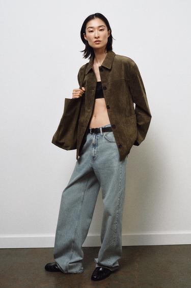 SUEDE LEATHER JACKET WITH POCKETS ZW COLLECTION LIMITED EDITION - Khaki by Zara