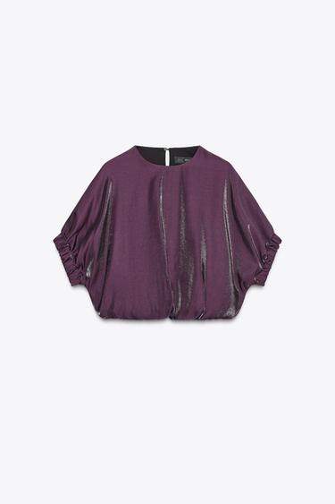 SATIN BALLOON TOP - Aubergine by Zara