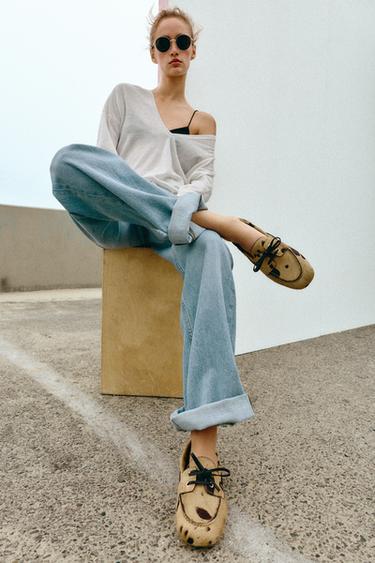 LEATHER LOAFERS WITH ANIMAL PRINT SHEEPSKIN - Multicoloured by Zara
