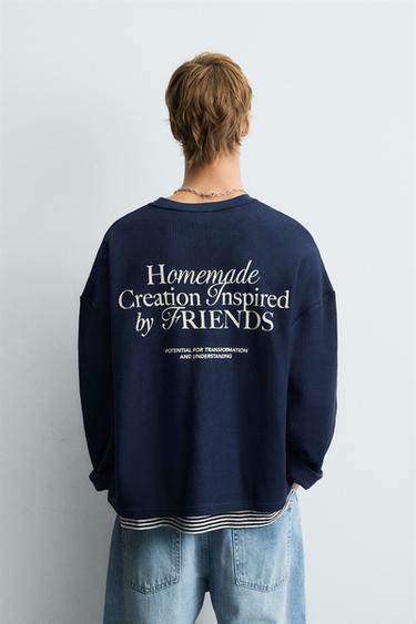 TEXTURED TEXT SWEATSHIRT - Ink blue by Zara