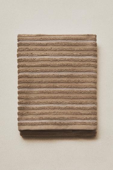 STRIPED COTTON TERRY TEA TOWEL - Dark beige by Zara