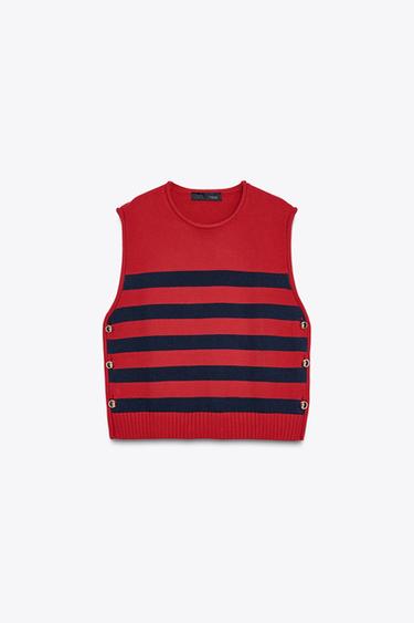 SIDE BUTTON KNIT WAISTCOAT TOP - striped by Zara