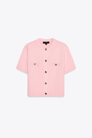 SHORT SLEEVE KNIT CARDIGAN - Pastel pink by Zara