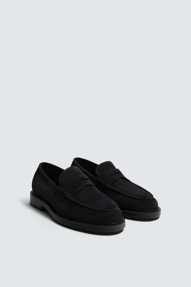 LEATHER PENNY LOAFERS - Blue by Zara