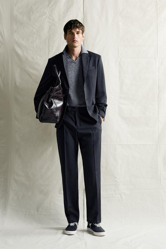 100% WOOL REGULAR FIT SUIT BLAZER - Dark navy by Zara - Image 0