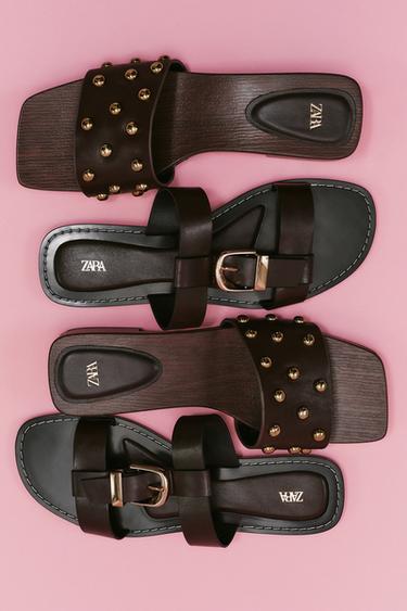 DOUBLE-STRAP FLAT SANDALS WITH BUCKLE - Brown by Zara - Image 0