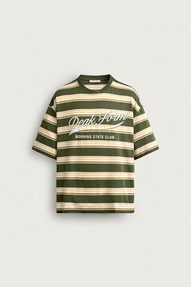 RELAXED FIT STRIPED SLOGAN T-SHIRT - Green stripe by Zara