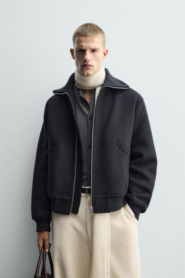 PADDED JACKET WITH RIBBED COLLAR - Navy blue by Zara