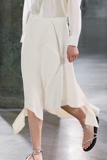 ZW COLLECTION ASYMMETRIC LINEN SKIRT - Ecru by Zara