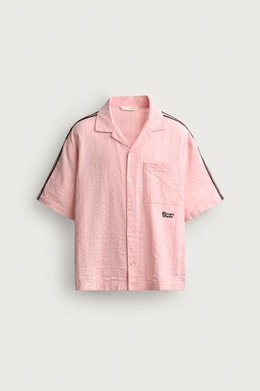 CONTRAST EMBROIDERY STRIPE SHIRT - Pink by Zara