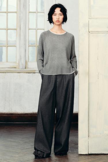 ZW COLLECTION DENIM TROUSERS WITH DARTS - Blue by Zara