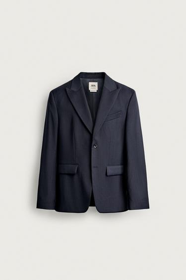 100% WOOL PINSTRIPE REGULAR FIT SUIT BLAZER - Navy blue by Zara