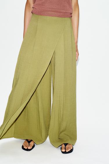 WIDE PAREO TROUSERS - Olive green by Zara