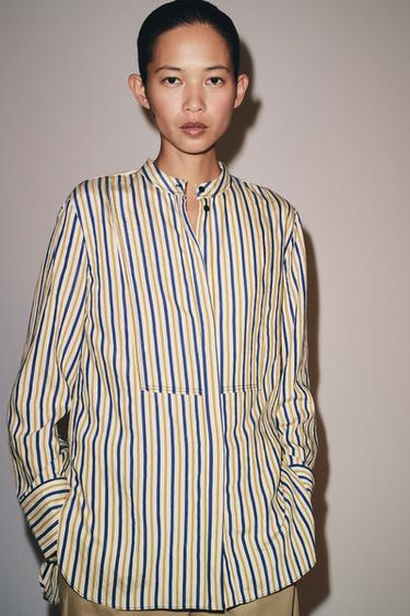 ZW COLLECTION STRIPED SHIRT WITH BIB DETAIL - Blue by Zara