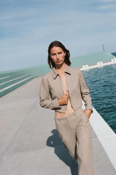 SHORT HERRINGBONE JACKET - Sand by Zara - Image 0