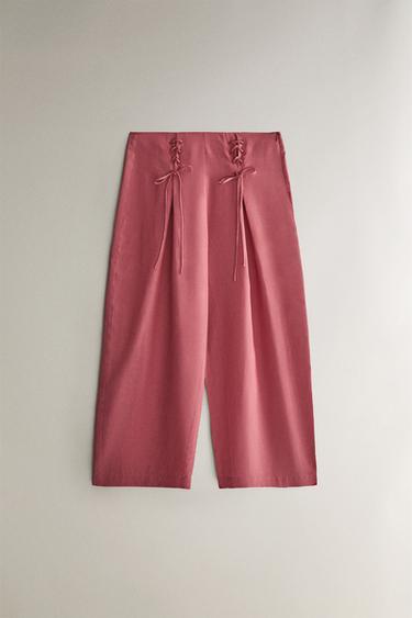 PLEATED TROUSERS WITH BOWS - Pink by Zara