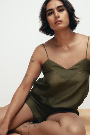 100% SILK SHORTS - Green by Zara - Image 0