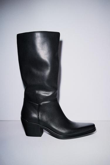 LEATHER COWBOY ANKLE BOOTS - Black by Zara