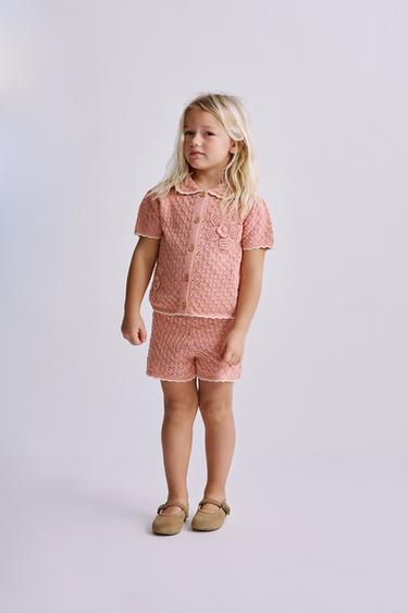 KNIT POLO SHIRT WITH FLOWERS - Coral pink by Zara