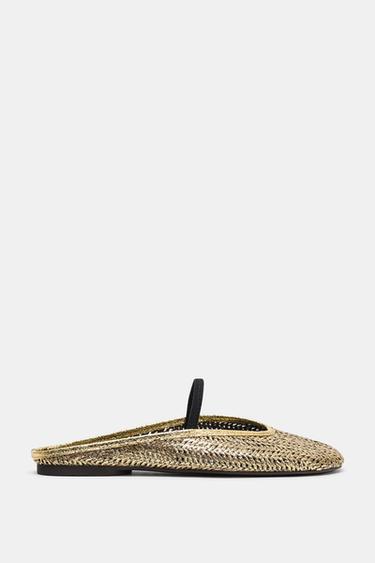 WOVEN METALLIC MULE BALLET FLATS - Gold by Zara