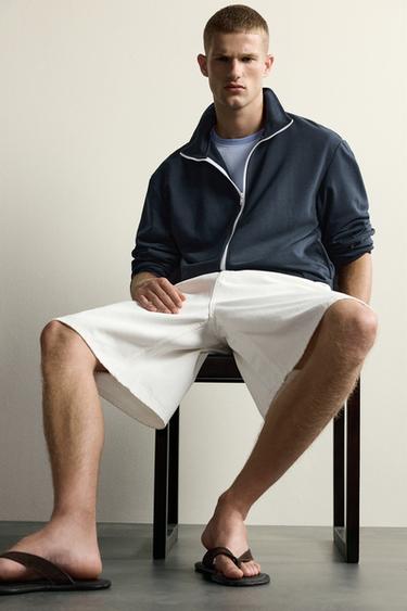 RELAXED FIT CONTRAST ZIP SWEATSHIRT - Blue by Zara