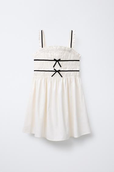 DRESS WITH BOWS AND CONTRAST TRIMS - Ecru / Black by Zara - Image 0
