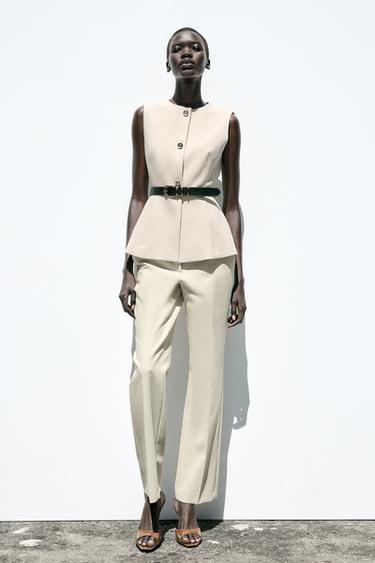LONG WAISTCOAT WITH BELT - Sand by Zara - Image 0