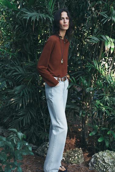 LINEN BLEND KNIT SWEATER - Brown by Zara
