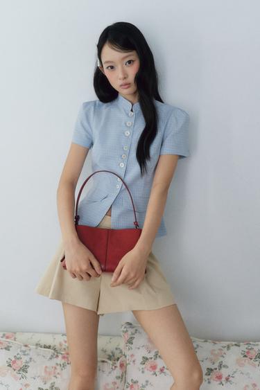 CHECK PEPLUM TOP - Blues by Zara