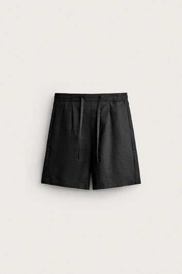 100% LINEN RELAXED FIT BERMUDA SHORTS - Black by Zara