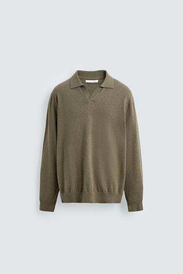 TEXTURED KNIT POLO SHIRT - Light khaki by Zara