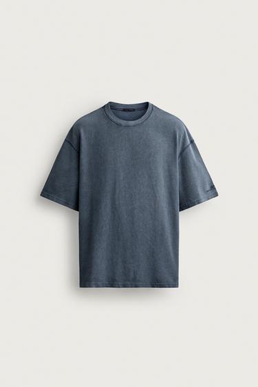 WASHED WAFFLE-KNIT T-SHIRT - Blue by Zara