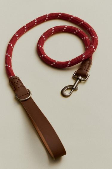 ROPE AND LEATHER PET LEAD - Red by Zara