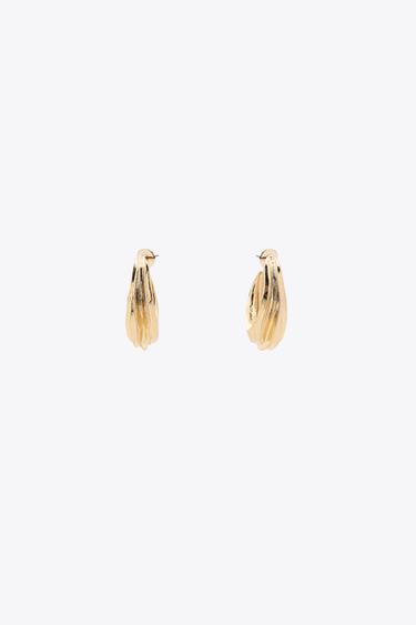 TEXTURED MEDIUM HOOP EARRINGS - Golden by Zara