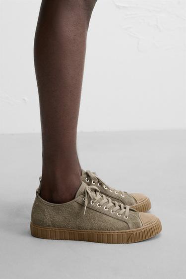 CONTRAST LEATHER TRAINERS - Sea green by Zara